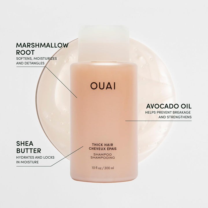 OUAI Champú para cabello grueso, champú hidratante de manteca de ka...