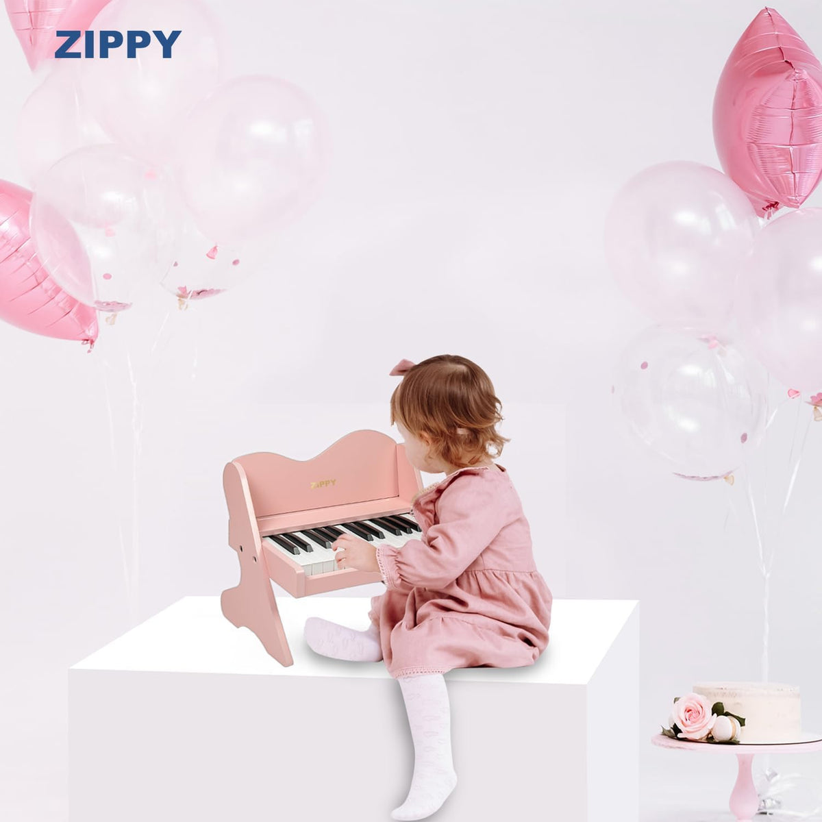 Teclado de Piano para Niños ZIPPY, Piano Digital de 25 Teclas para Niños, Volumen Ajustable, Mini Instrumento Educativo Musical de Juguete, Juguete de Madera para Niñas y Niños Pequeños (Rosa)