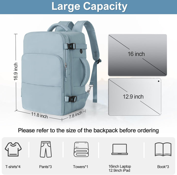 Mochila de Viaje Sinaliy, Azul claro, Grande, Viajes