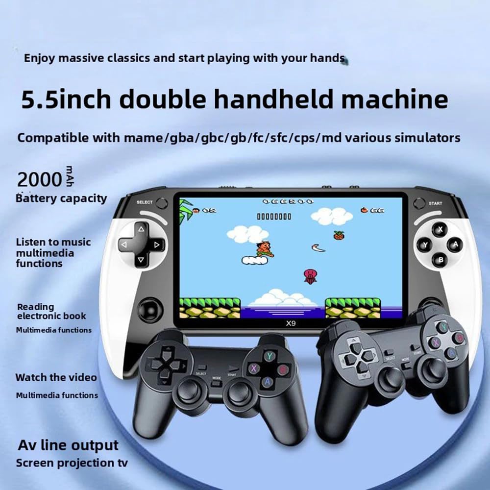 Consola de Mano Retro X9 - Consola de Juego Portátil con Pantalla IPS HD de 5.5 pulgadas, Juegos Clásicos, Soporta Conexión a TV, Más de 10 Emuladores y 5 Horas de Duración de Batería