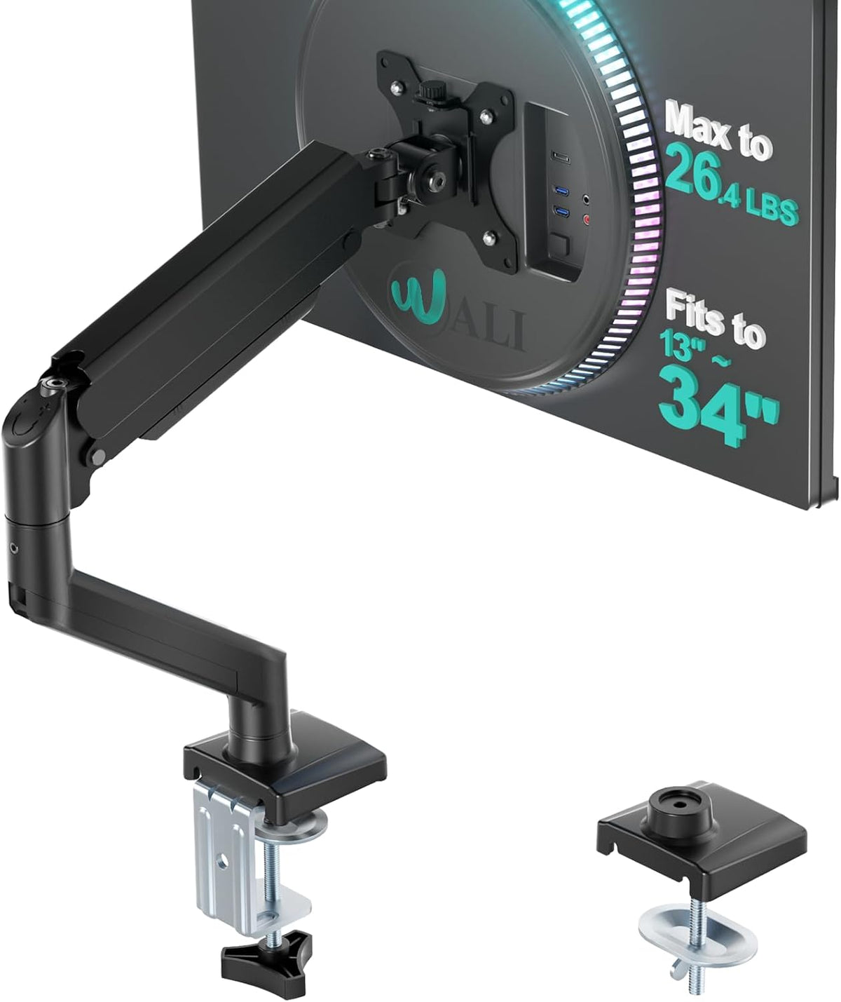 WALI GSMP001N - Soporte para monitor de un solo monitor, brazo de monitor de resorte de gas para pantallas de 17 a 34 pulgadas, monitores de computadora ajustables que soportan hasta 26.4 libras, con
