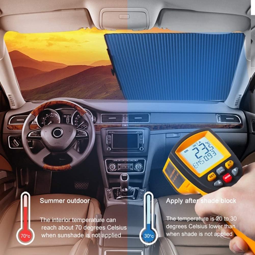 Parasol retráctil para parabrisas de coche, protector solar celular inalámbrico bloquea el 99% de los rayos UV para mantener el vehículo fresco, parasol de nido de abeja se ajusta a varios modelos con