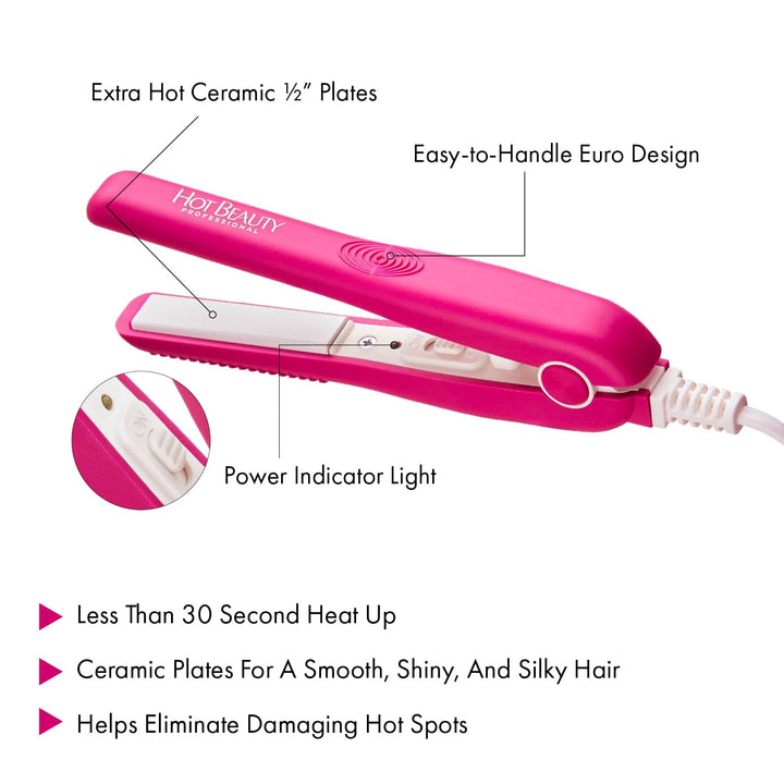 Hot Beauty Mini plancha plana profesional de cerámica de 1\/2 pulga...
