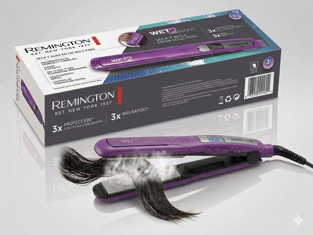 Remington Wet 2 - Plancha de pelo liso de 1 pulgada con placas de t...