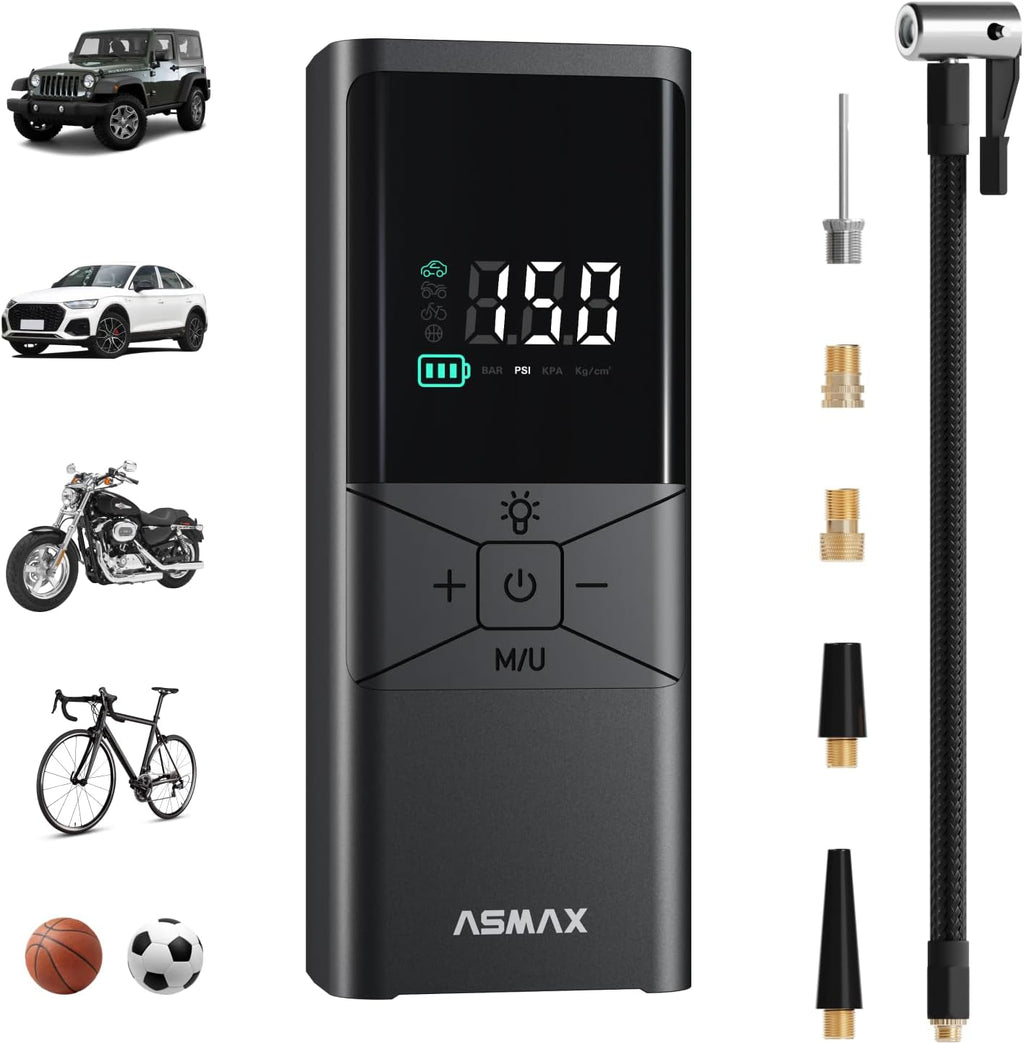 ASMAX Compresor de aire portátil con inflador de neumáticos T40 con