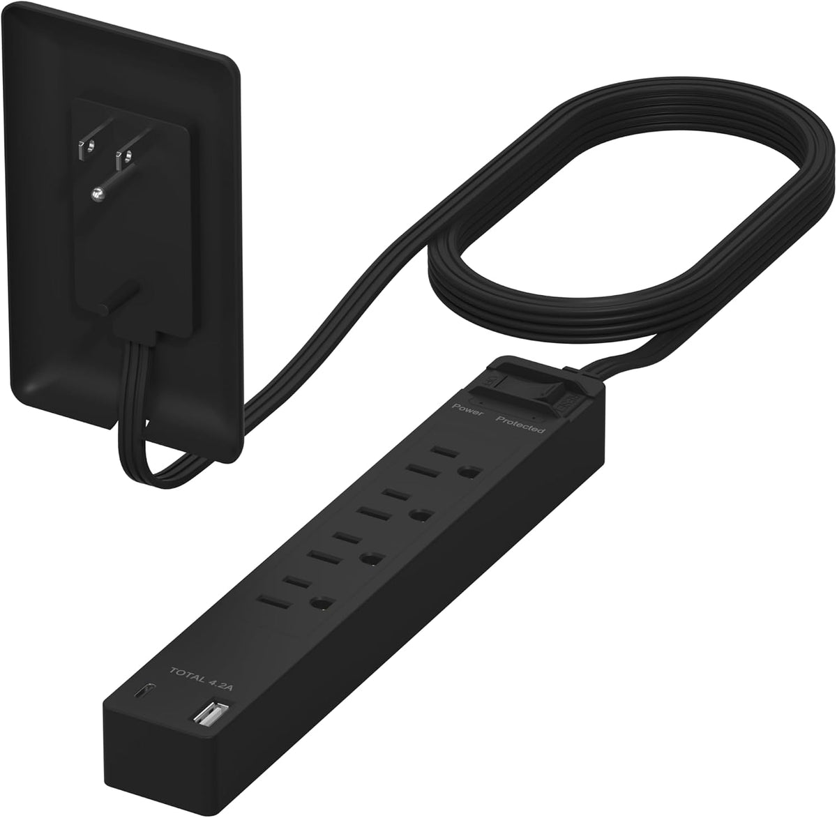 LIDER Extensor de salida protegido contra sobretensiones, 1 USB-A y 1 USB-C, cable de 5 pies, 1625 W