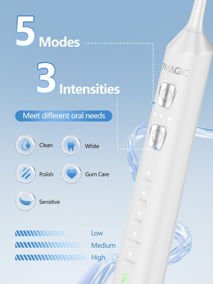 7MAGIC - Cepillo de dientes eléctrico sónico, tiempo de funcionamie...