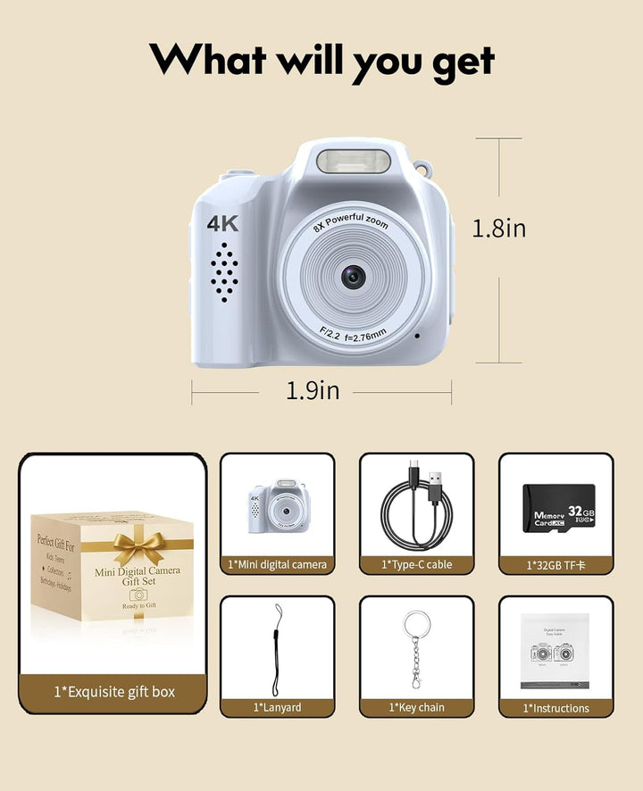 FLATIC Mini cámara con llavero - Mini cámara 4K con tarjeta de 32 G...