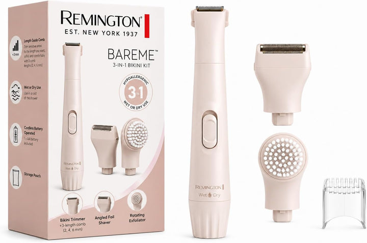 Remington Kit de cuerpo y bikini suave y sedoso, recortadora y afei...