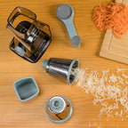 Rallador de queso, triturador de queso y verduras, rallador para cocina, 3 cuchillas intercambiables para queso, papa, calabacín, nueces, chocolate (gris azul)