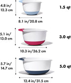 OXO, juego de 3 cuencos para mezclar de plástico Good Grips – Asas de Blueberry, Jam & Seltzer, 4.7 LITROS, Grande