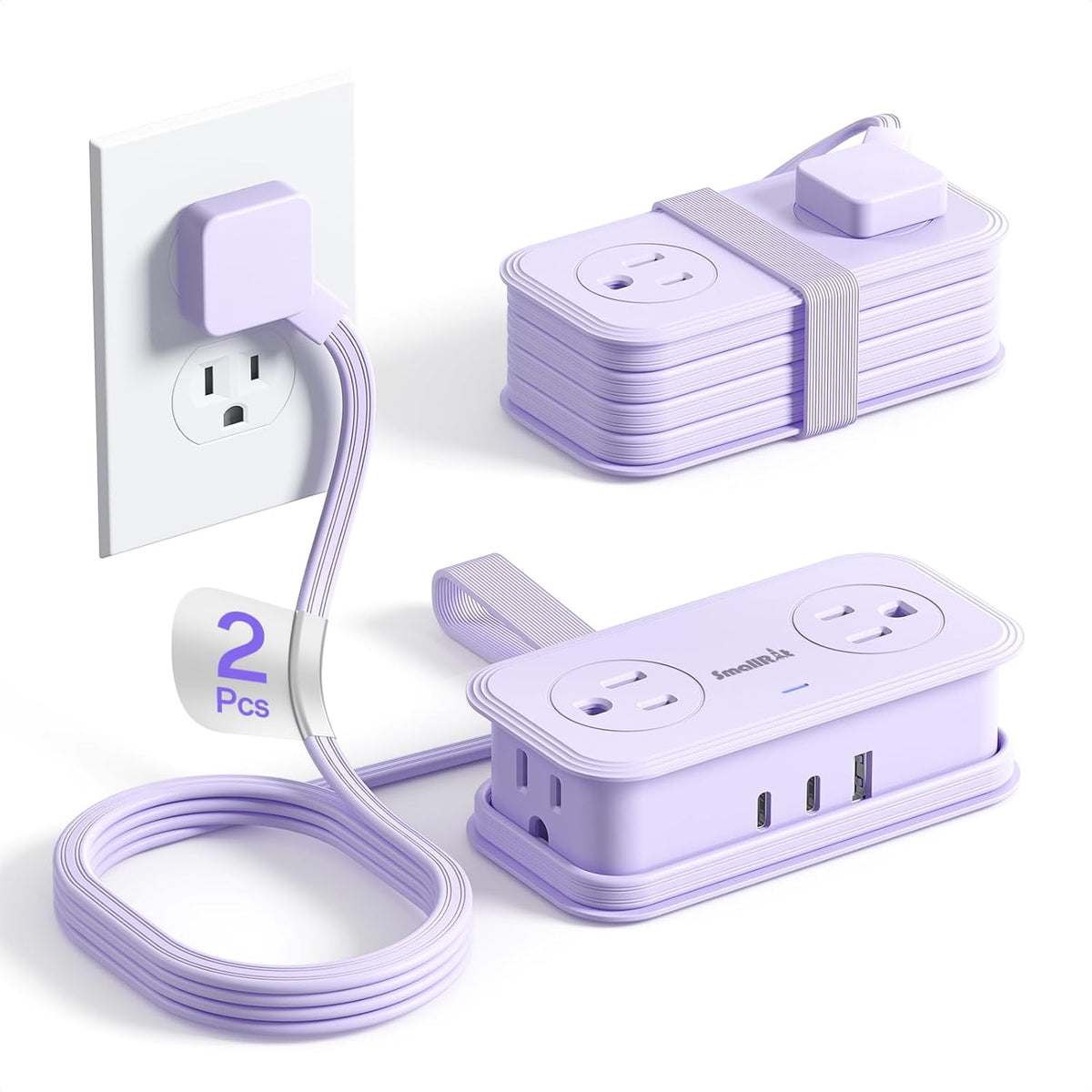 SMALLRT - 2 tiras de alimentación de viaje, cable de extensión con múltiples tomas, extensión envuelta de 3.3 pies con 4 salidas de CA para viajes, hotel, crucero, protección contra sobretensiones