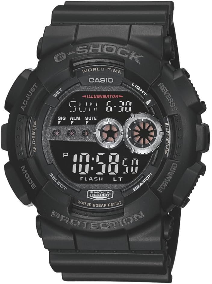 Reloj deportivo digital Casio G-Shock GD100-1BCR extra larga en color negro, multifunción
