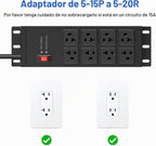 CCCEI 2 regletas de alimentación resistentes calibre 12, 8 puertos. Negro
