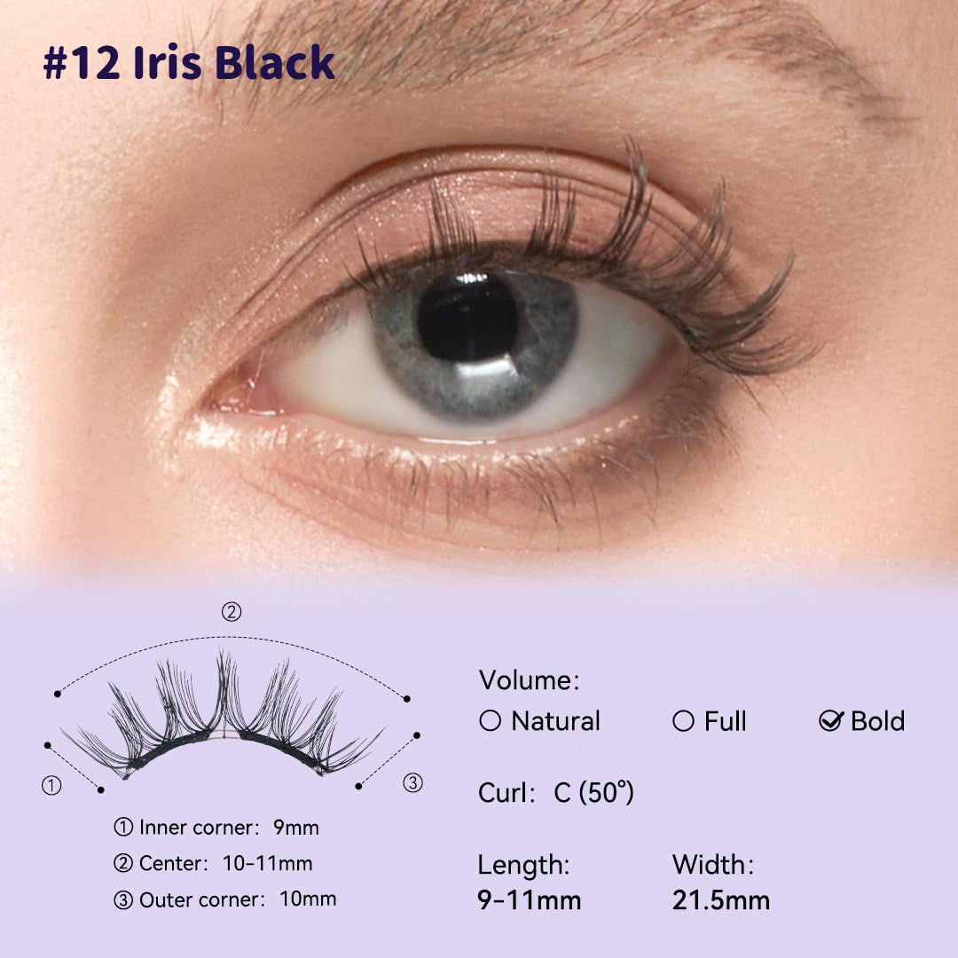 Kit de pestañas magnéticas suaves con aplicador, No.12 Iris Black B...
