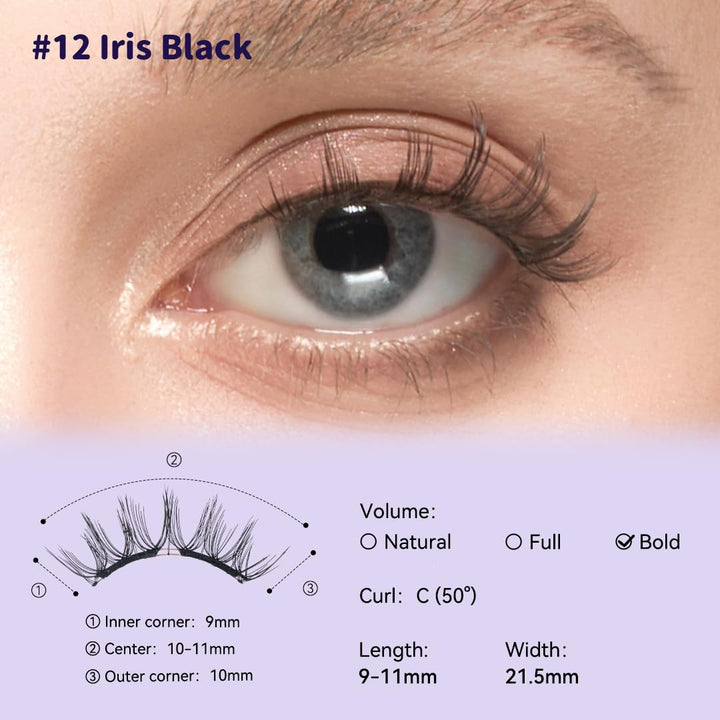 Kit de pestañas magnéticas suaves con aplicador, No.12 Iris Black B...