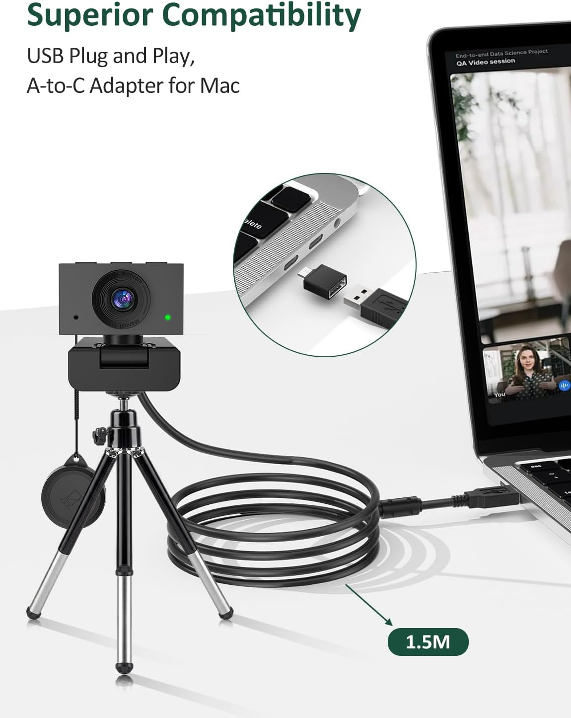 Cámara web para PC, cámara de transmisión 2K, cámara web para computadora