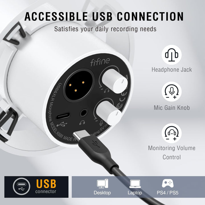 FIFINE Micrófono dinámico de estudio XLR, micrófono USB para PC y p...