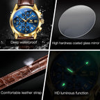 OLEVS Reloj de vestir de cuero para hombre, casual, cuarzo, marrón, pulsera, con fecha