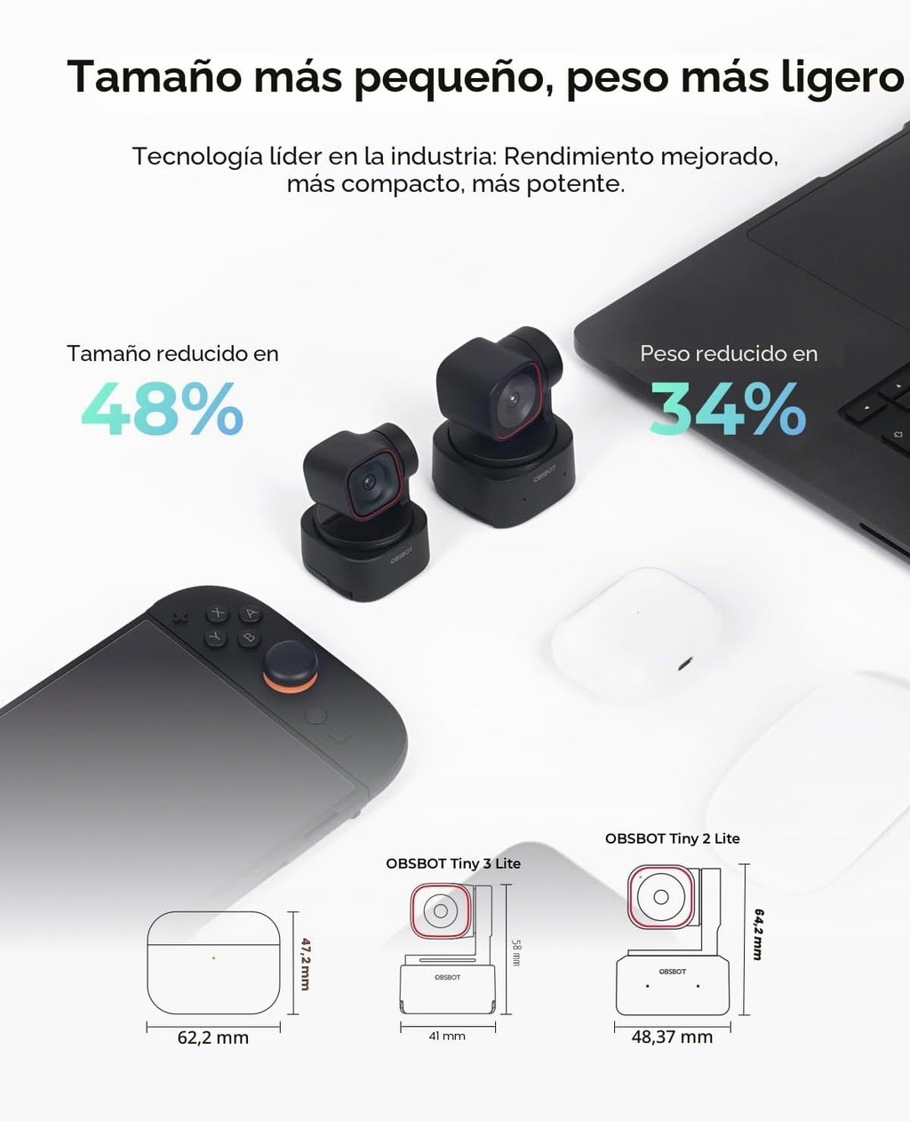 OBSBOT Cámara web 4K de audio espacial Tiny 3 Lite con IA - Seguimiento