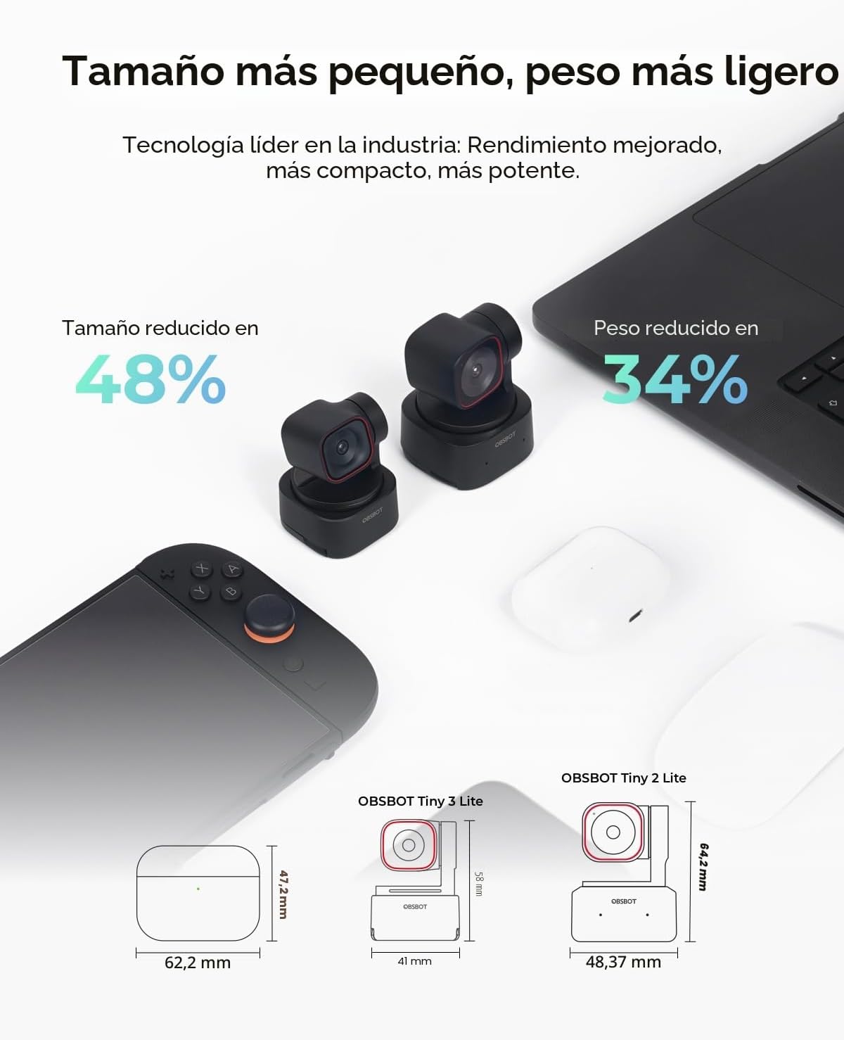 OBSBOT Cámara web 4K de audio espacial Tiny 3 Lite con IA - Seguimiento