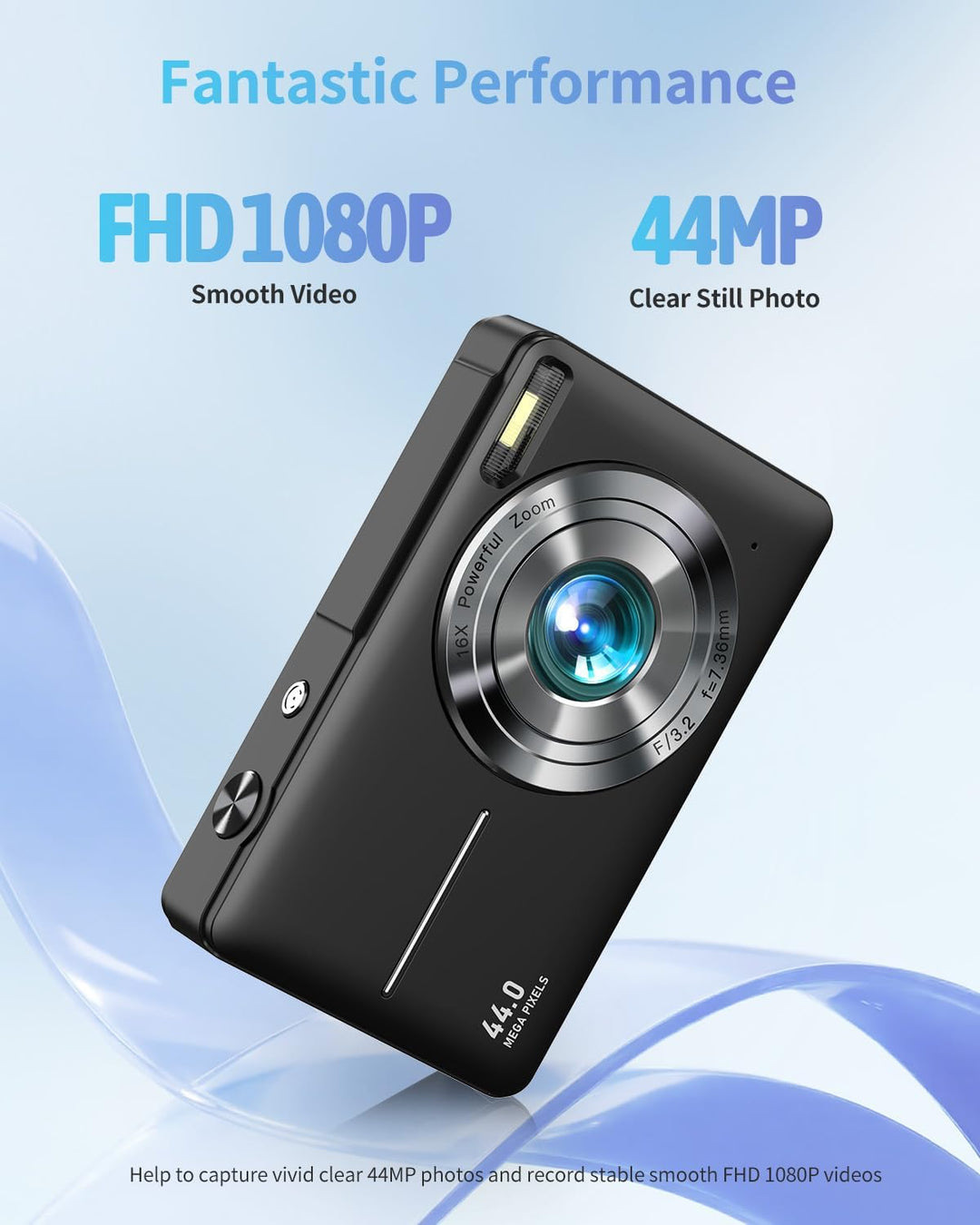 Cámara digital, FHD 1080P - Cámara de apuntar y disparar con zoom d...