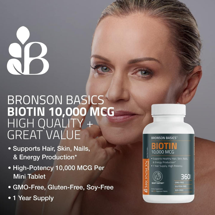 Bronson Biotina 10,000mcg, mejora la salud del cabello, la piel y l...