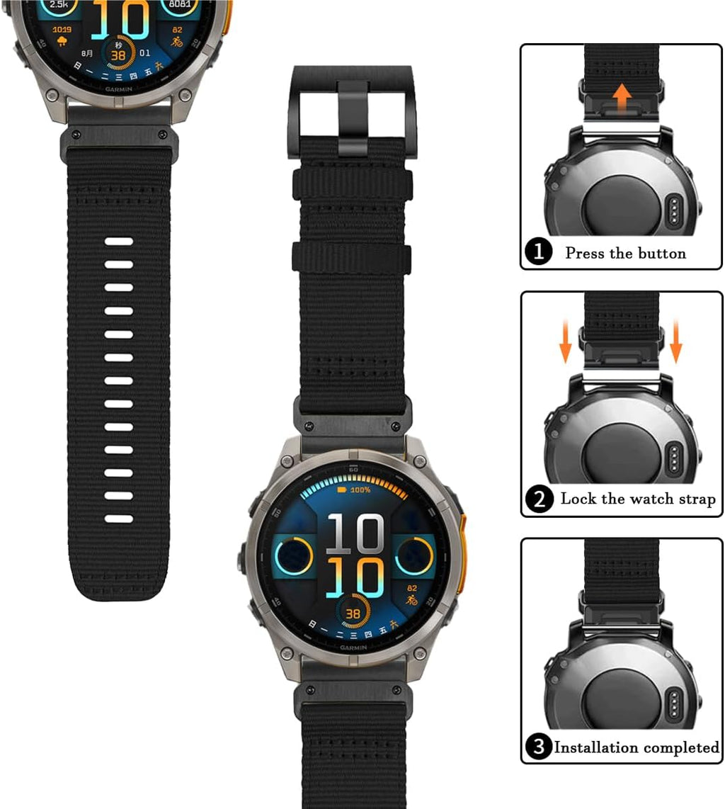 Correas de reloj de nailon resistentes de repuesto de 0.866 in/1.024 in compatibles con conectores Garmin Fenix 8/7X/6X/5X/Forerunner/Approach/MARQ/quatix/D2 Series