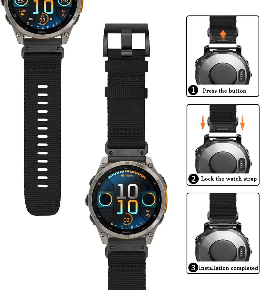 Correas de reloj de nailon resistentes de repuesto de 0.866 in/1.024 in compatibles con conectores Garmin Fenix 8/7X/6X/5X/Forerunner/Approach/MARQ/quatix/D2 Series