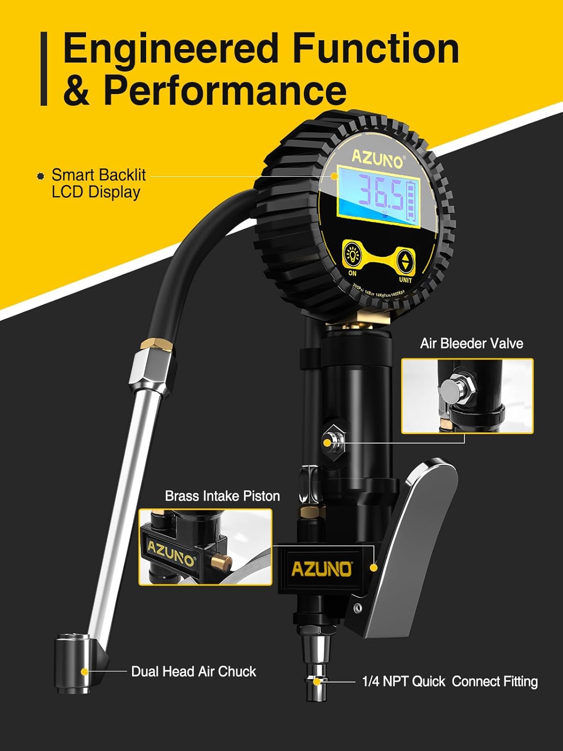 AZUNO Inflador de neumáticos digital con manómetro, 200 PSI, acceso...