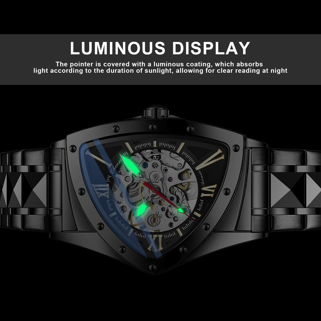 Tiong Triangle Skeleton Reloj Mecánico Automático para Hombre, Correa de Acero Inoxidable Reloj Deportivo para Hombre