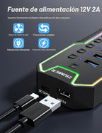 ZIUMIER, L100, hub USB 3.0 de 10 puertos, alimentado, adaptador 12V/2A