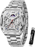 OLEVS Relojes para Hombre Multifuncionales de Negocios, Estilo Cuadrado, Acero Inoxidable, Resistente al Agua, Luz Luminosa, Lujo Casual, Pulsera para Hombre