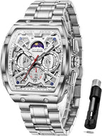 OLEVS Relojes para Hombre Multifuncionales de Negocios, Estilo Cuadrado, Acero Inoxidable, Resistente al Agua, Luz Luminosa, Lujo Casual, Pulsera para Hombre