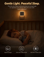 Luz nocturna LED enchufable con sensor de movimiento y del atardecer al amanecer, 3 temperaturas de color (1800K/2700K/5700K), 5 niveles de brillo preestablecidos, diseño retroiluminado, 1-80LM