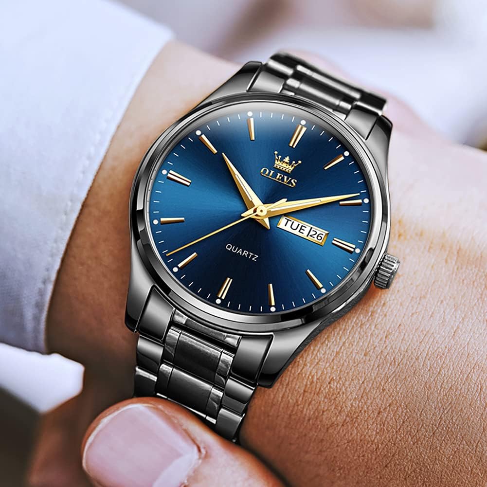 OLEVS Relojes para Hombre de Lujo a prueba de agua Lúminosos de lectura fácil Cronógrafo Con Esmalte Dorado Completo / Blanco Dial / Cara Negra Calendario Pulsera Relojes