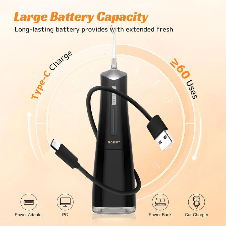 FlossJet Irrigador bucal inalámbrico con 10.1 fl oz, 5 puntas, 4 mo...