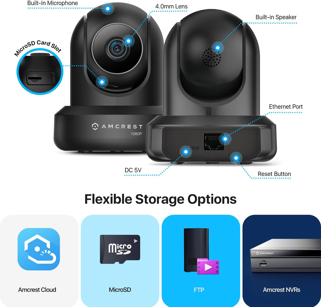 Amcrest Paquete de 2 cámaras WiFi de 1080p para interiores, cámara...