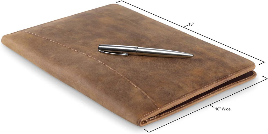 Portafolio de cuero organizador profesional Padfolio - Carpeta de currículum con bolígrafo de lujo, elegante folio de documentos para bloc de escritura tamaño carta con soporte para tarjetas de visita, carteras para hombres y mujeres MOONSTER®