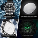 OLEVS Relojes para Hombre Lujo Vestimenta Día Fecha Cronógrafo Reloj de Acero Inoxidable Negocios a prueba de agua Luminosa Regalo Reloj de Pulsera para Hombre