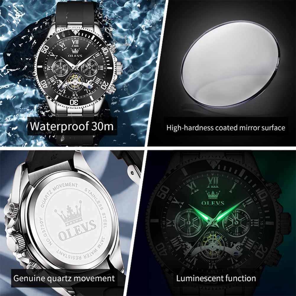 OLEVS Relojes para Hombre Lujo Vestimenta Día Fecha Cronógrafo Reloj de Acero Inoxidable Negocios a prueba de agua Luminosa Regalo Reloj de Pulsera para Hombre