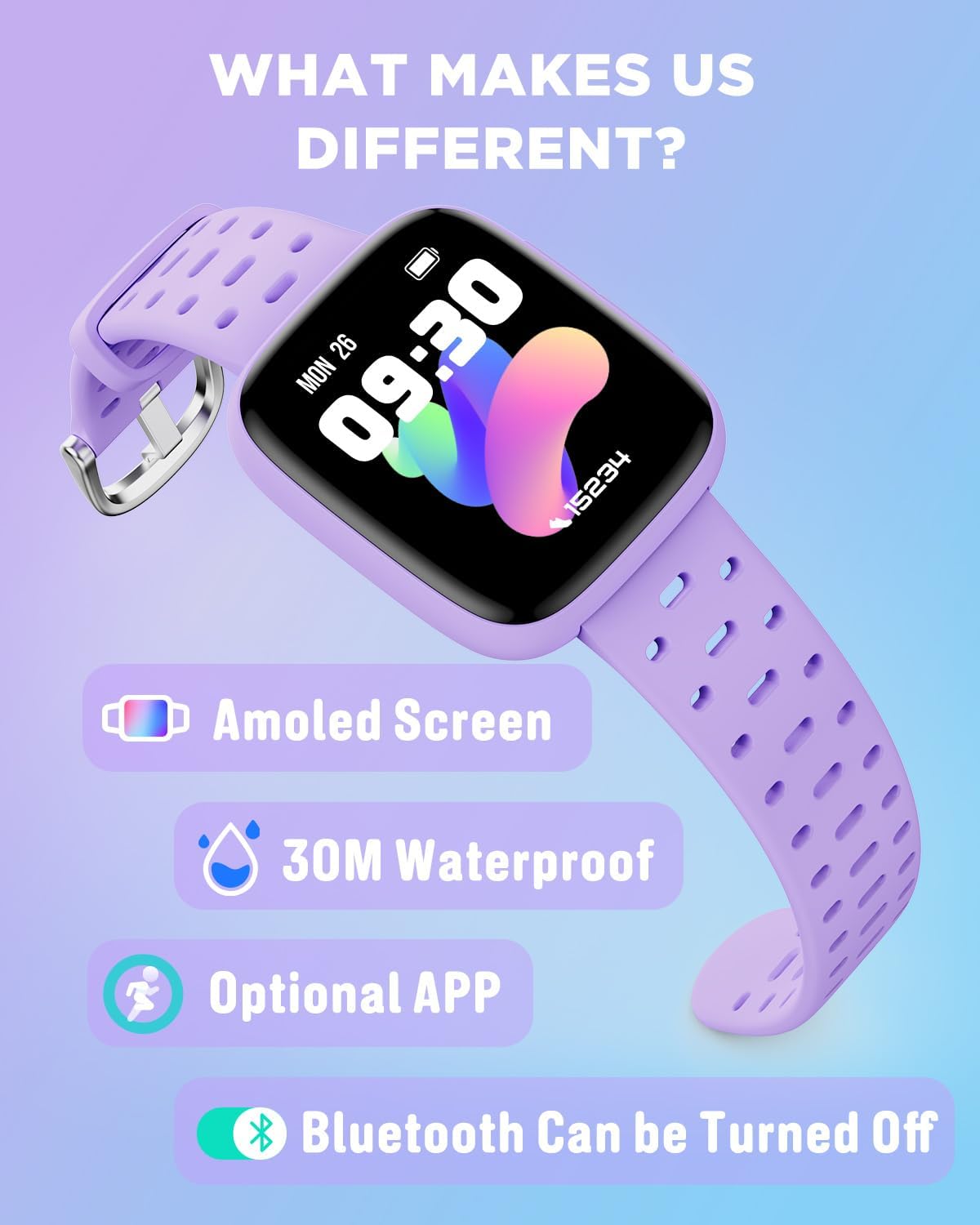 BIGGERFIVE Kids Watch No Phone Needed, 1.8" Amoled Smart Fitness Watch