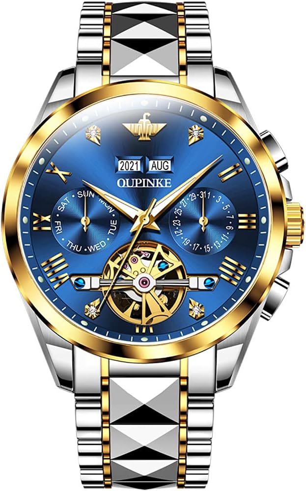 OLEVS Reloj mecánico de lujo clásico de moda para hombre, relojes impermeables de acero inoxidable de cuerda automática para hombre, esfera grande, con fecha de diamante, sin batería, reloj para