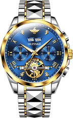 OLEVS Reloj mecánico de lujo clásico de moda para hombre, relojes impermeables de acero inoxidable de cuerda automática para hombre, esfera grande, con fecha de diamante, sin batería, reloj para