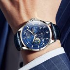 Reloj para Hombre OLEVS Esfera Cielo Estrellado Fase Lunar Lujo Negocios Analógico Cuarzo Clásico Casual Fecha Resistente al Agua Luminoso