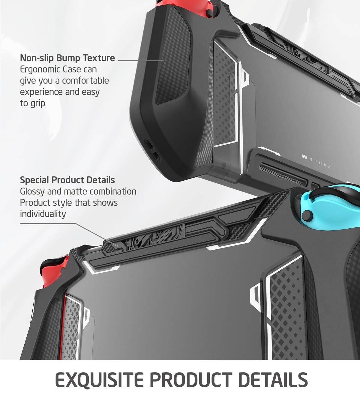 Mumba Funda acoplable compatible con Nintendo Switch 1 (versión 2017), [Blade Series] Funda protectora de TPU con diseño ergonómico y agarre cómodo, accesorios para Switch (negro)