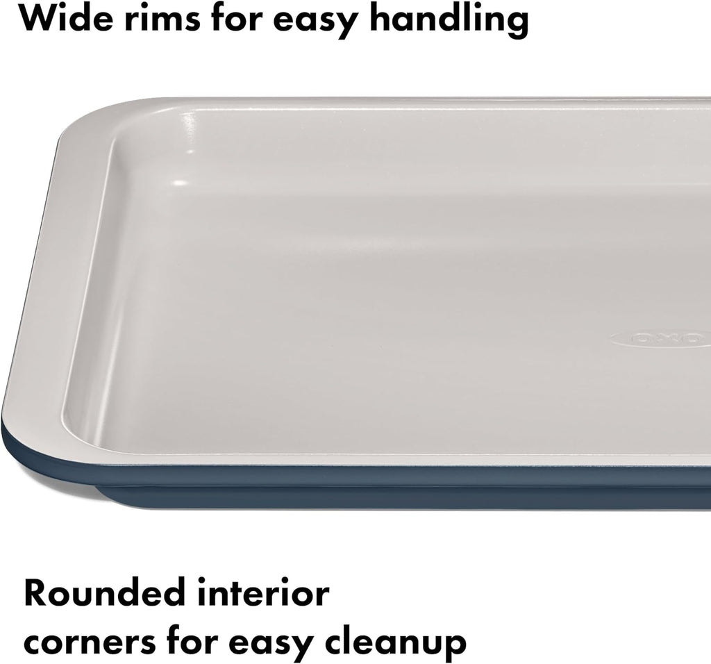 OXO Good Grips Bandeja para Hornear de Metal con Revestimiento Cerámico Antiadherente Pro Cuarto de Hoja – Azul Tormenta