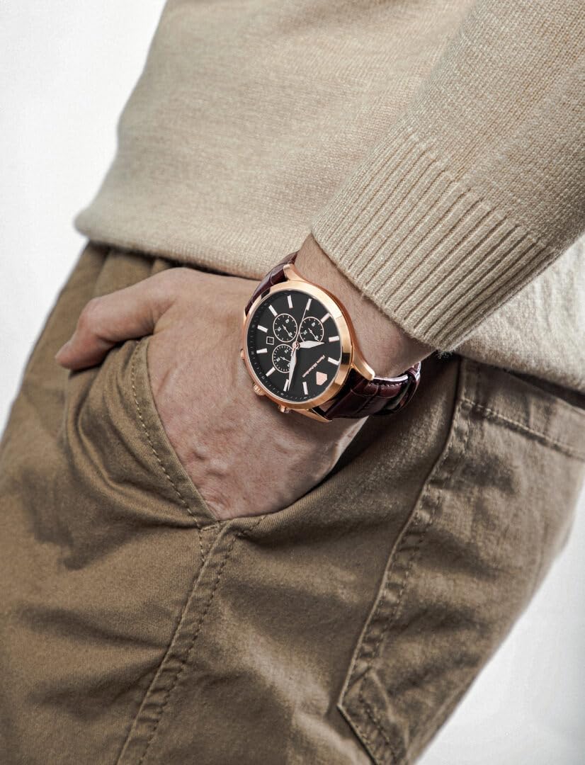 PIERRE RICHARDSON Reloj de lujo para hombre PR2320 - Cuarzo de acero inoxidable plateado, 1.732 in, resistente al agua 5ATM, cristal de zafiro resistente a los arañazos