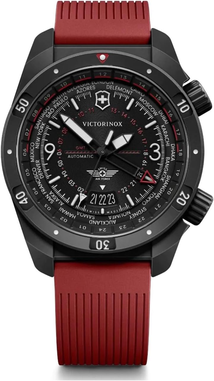 Reloj Victorinox Air Pro Automatic esfera negra con correa de caucho azul 43 mm