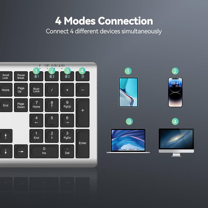 Teclado Bluetooth recargable TECKNET, cambio gratuito entre 4 dispo...